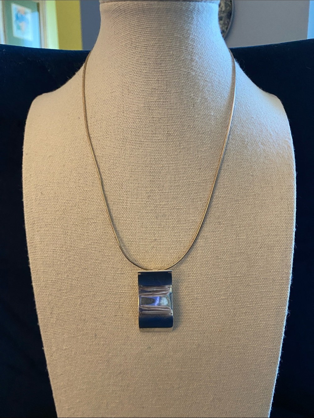 Modernist Sterling Silver Sculptural Pendant Necklace 925 Italy